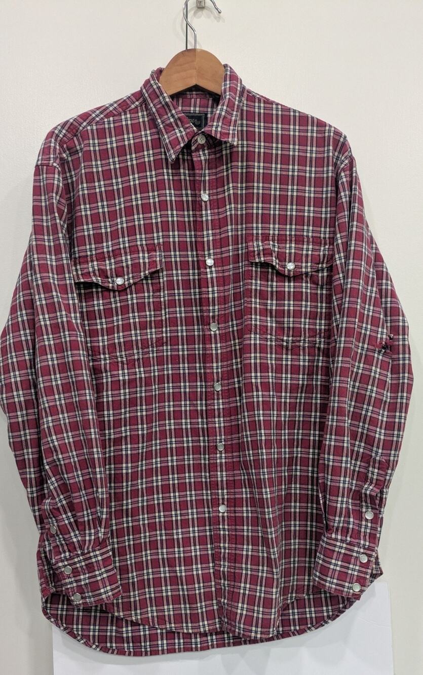 Vintage Roper Western Shirt Men’s Large Red Plaid Pearl Snap 100% Cotton Cowboy